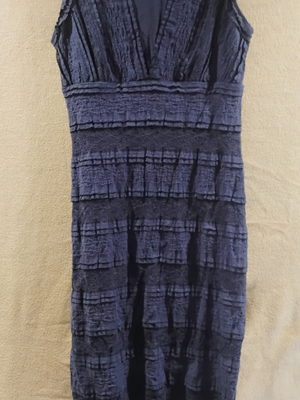 Navy Sleeveless Tiered Ruffle Midi Dress